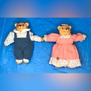 Vintage Russ Berrie Plush Ceramic Bears Pair Collectibles 4.2 inches tall.